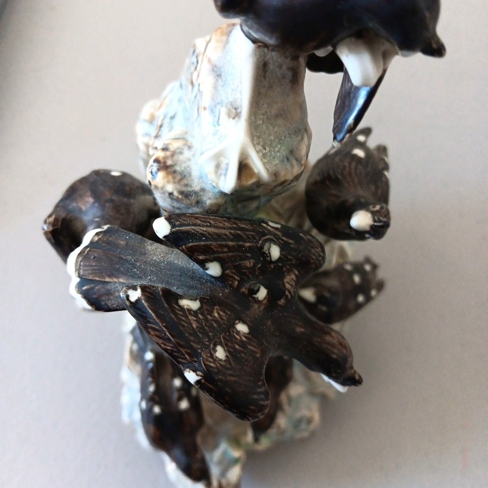 VTG‎ Birds Ceramic Figurine Dead Tree + 6 Black Birds Crows Drip Pottery Haunted - Picture 15 of 16